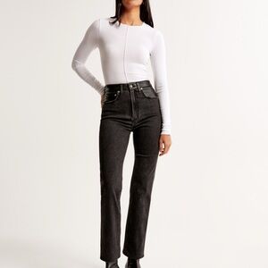 NWT Mixed Fabric Ultra High Rise Ankle Straight Jean